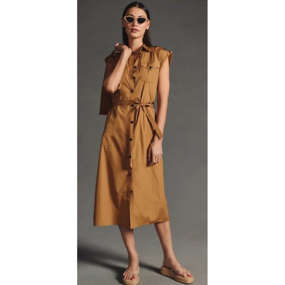 New Rag & Bone Women's Green Roxanne Utility Midi Shirt Dress Size S No belt